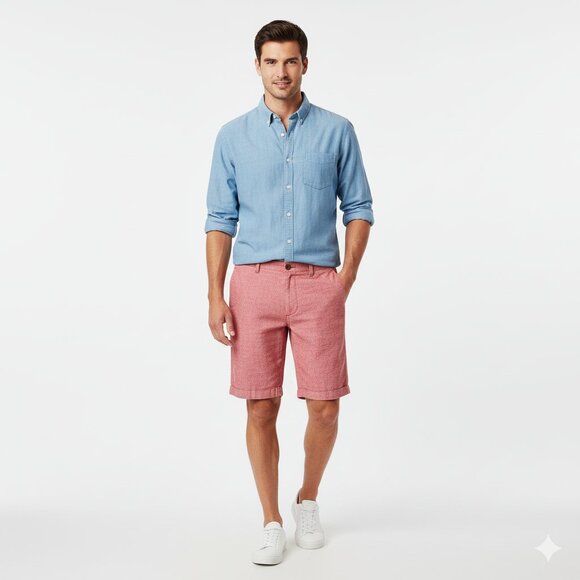 J Crew Men's Gramercy Shorts cotton linen 10" Red Size 34 Casual Summer Basic - Picture 4 of 12